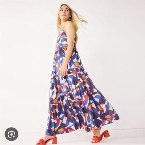 Nine West Asymmetrical Tiered Maxi Blue Shape Dress-Size M